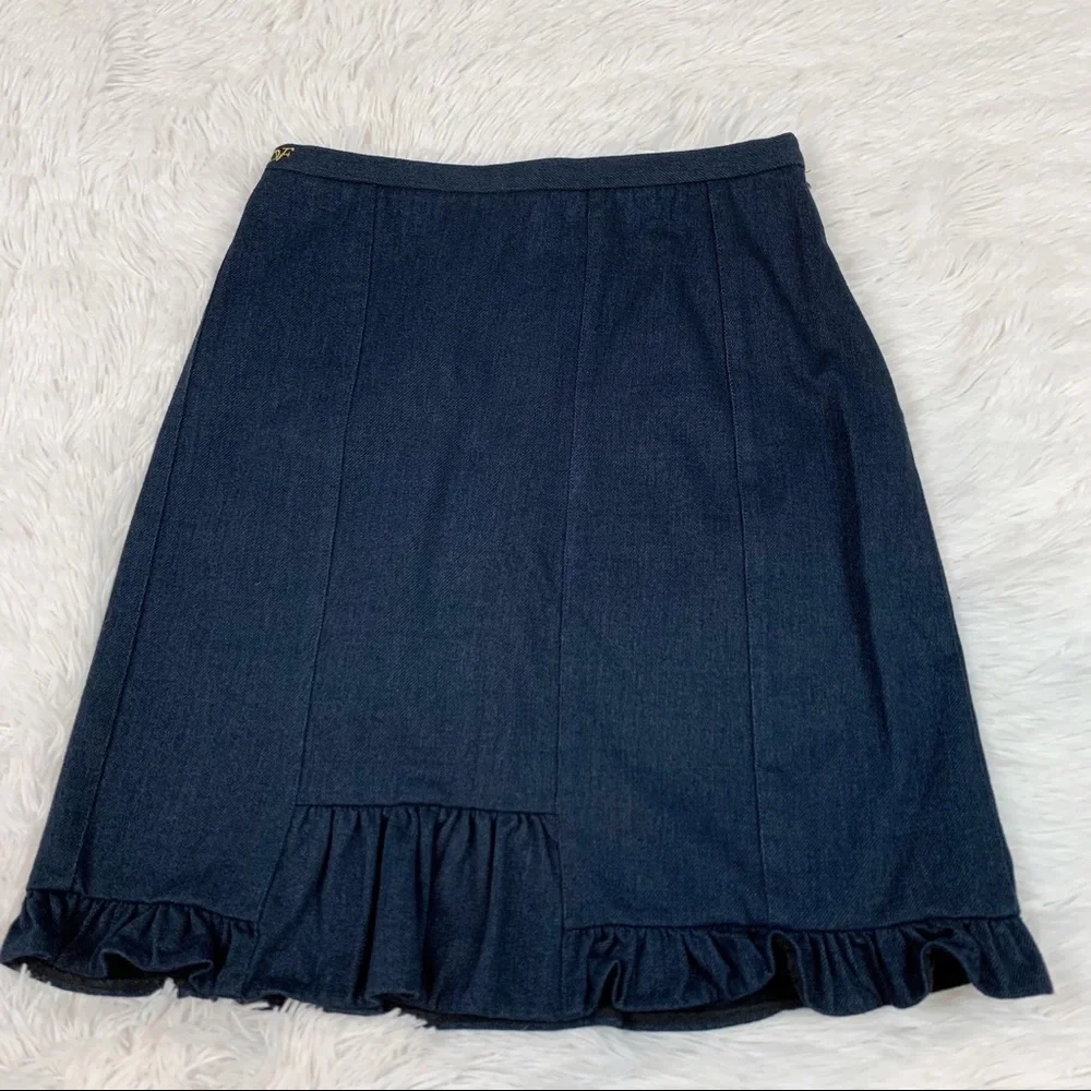 Diane Von Ferstenberg‎ ruffle embellishment denim mini skirt embroidered logo